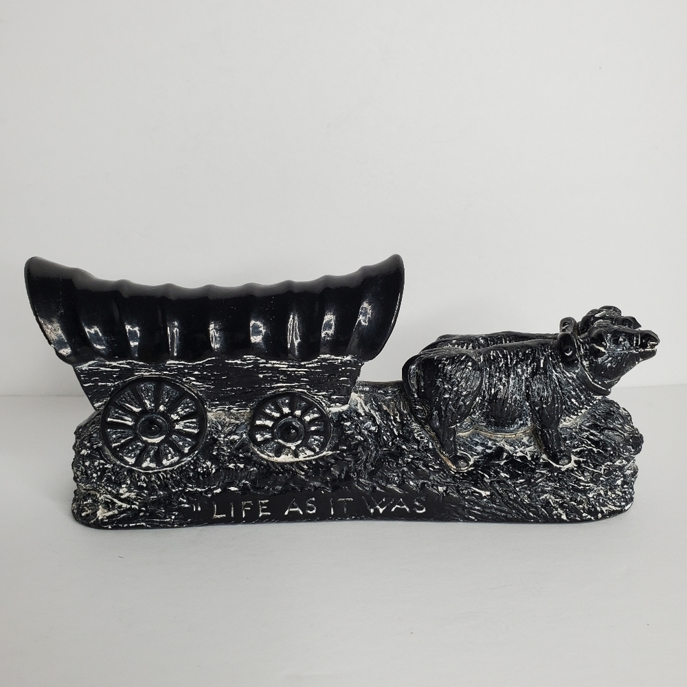 Vintage Aardvark Soapstone Covered Wagon Oxen Pioneer Sculpture